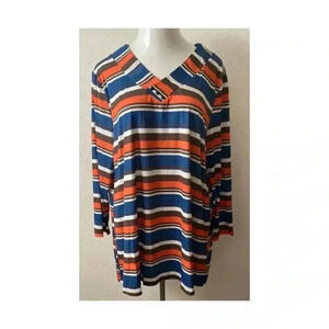 🆕Lily Plus-size Stripe V-Neck Botton Accent Long SleeveTunic 2X🆕